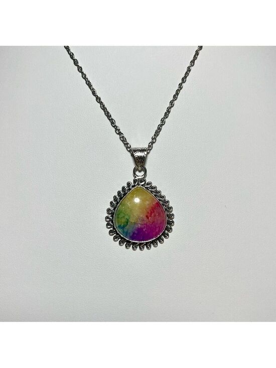 Jewelry - 925 Plated Rainbow solar quartz necklace pear shape